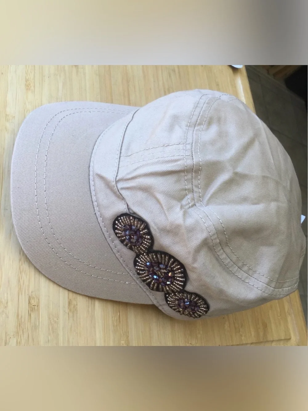Beaded Accent Beige Women's Cadet Cap